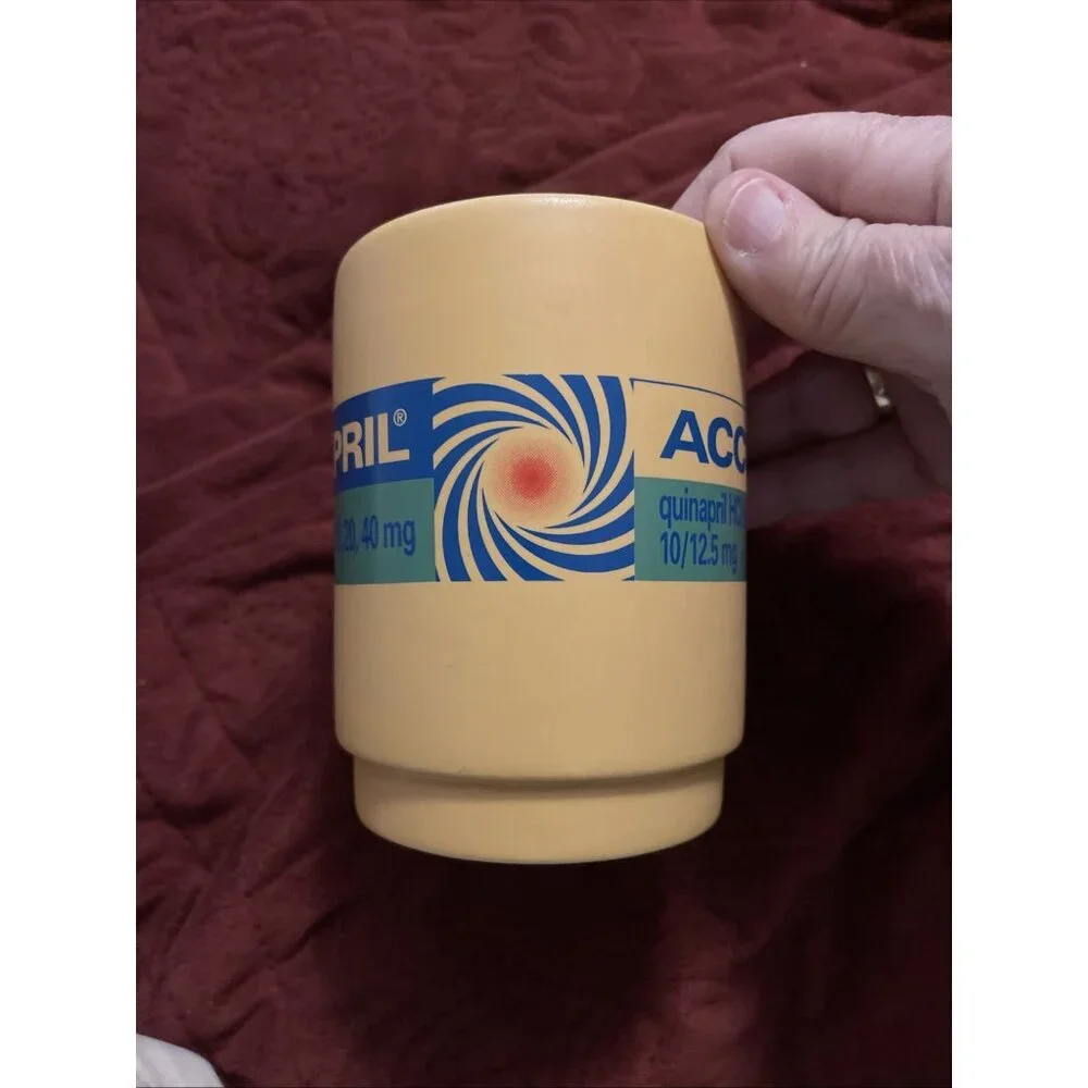 Pharma Advertising Coffee Tea Mug Accupril Accuretic Made‎ in USA - Yellow/Blue